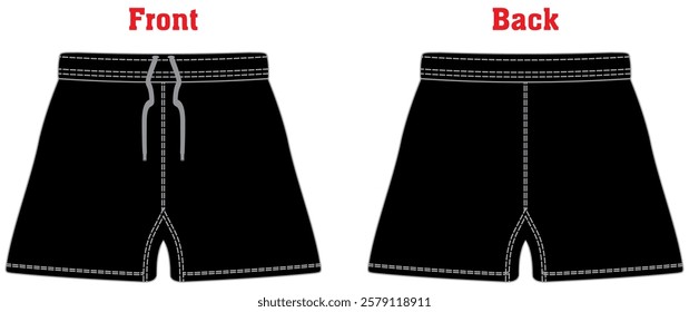 Vector mock up of rugby shorts with pockets. Front, rear views Rugby Short Fashion Illustration, Vector, CAD, Technical Drawing, Flat Drawing, Template, Mock up