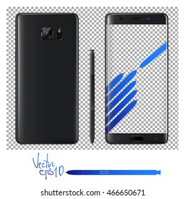 Vector Mock Up of Samsung Galaxy Note7 with S Pen. Layered, Fully Re-size-able and Scale-able with high resolution great for web design showcase, product, presentations, advertising in modern style.