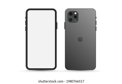 Vector mock up of the screen and the back of the phone. Mockup of a phone, smartphone, with a blank screen on an isolated background. PNG.