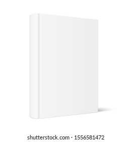 Vector Mock Up Of Standing Book With White Blank Cover Isolated. Closed Vertical Hardcover Book, Catalog Or Magazine Mockup On White Background. 3d Illustration. Diminishing Perspective.