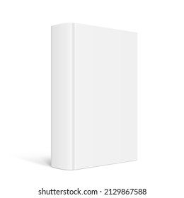Vector se burla del libro de pie con cubierta blanca aislada. Libro vertical cerrado, catálogo o revista de fondo blanco. 3 quinquies ilustración. Perspectiva decreciente.