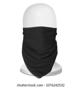 Vector. Mock Up. Black bandana, buff on the face. On a white mannequin head