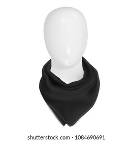 Vector. Mock Up. Black Bandana On The Neck. On A White Mannequin Head