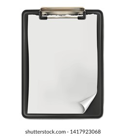 Vector. Mock Up. Black clipboard with a white blank sheet of paper.