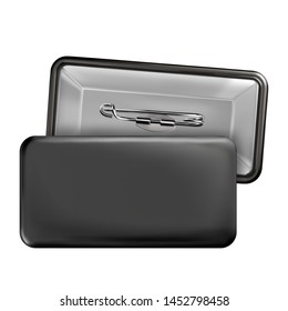 Vector. Mock Up. Black rectangular badge pin brooch. Realistic illustration isolated on white background.