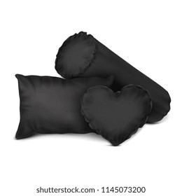 Vector. Mock Up. Black Set Pillow Square, Cylinder and Heart