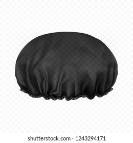 Vector. Mock Up. Black transparent Shower cap. Front side.