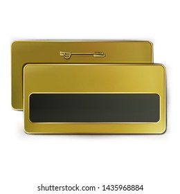 Vector. Mock Up. Gold Metal Id Badge. Top View. Realistic Illustration Isolated On White Background.