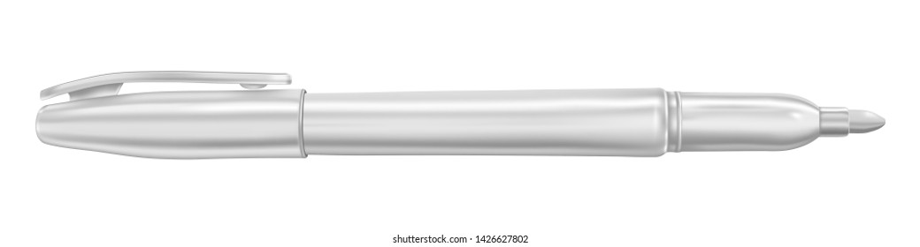 Vector. Mock Up. Open thin marker of white color with a cap. Vector illustration isolated on white background.