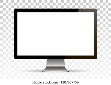 Vector mock up. Realistic computer monitor with empty screen standing. Isolated on transparent background. 