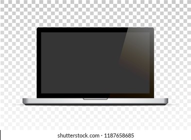 Vector mock up. Realistic laptop with empty screen standing. Computer notebook. Isolated on transparent background. 
