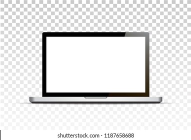 Vector mock up. Realistic laptop with empty screen standing. Computer notebook. Isolated on transparent background. 