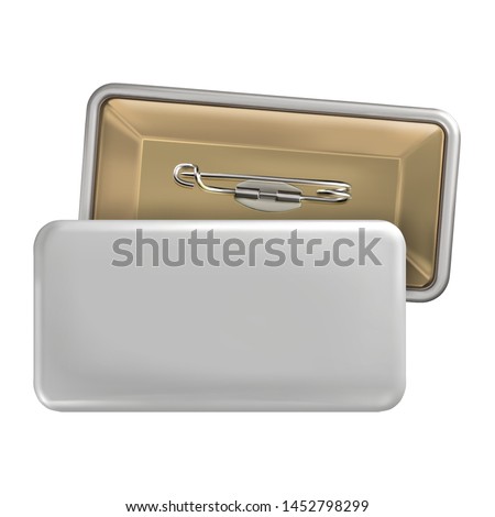 Vector. Mock Up. White rectangular badge pin brooch. Realistic illustration isolated on white background.