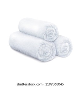 Vector. Mock Up. White rolled fluffy terry towels