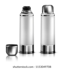 Vector. Mock Up. White Thermos
