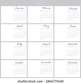 Vector mock up for US calendar 2021. Week starts from Sunday with free space for your pictures