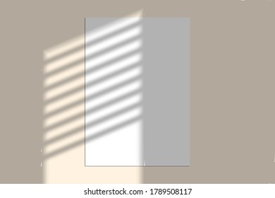 Vector mock up of white a4 a5 blanks and cards. Shadow overlay effect. Transparent soft light and corner shadows. Mockup of transparent window shadow and natural lightning. 10 eps mesh