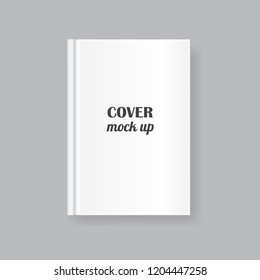 Vector mock up of white blank book cover isolated on grey background. Realistic closed vertical book, magazine or notebook template for your design. In front side of book.