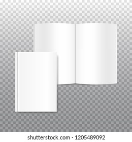 Vector mock up of white blank book cover isolated on transparent background. Realistic closed vertical book, magazine or notebook template for your design. In front side of book.	