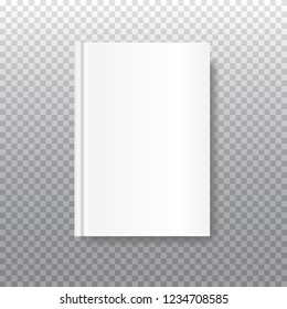 Vector mock up of white blank book cover isolated on transparent background. Realistic closed vertical book, magazine or notebook template for your design. In front side of book.