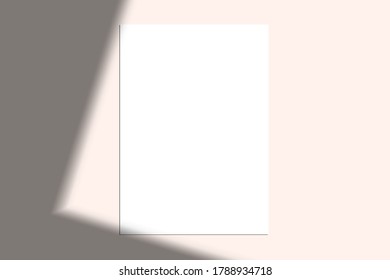 Vector mock up of white blank vertical paper a4. Shadow overlay effect. Transparent soft light and corner shadows. Mockup of transparent window shadow and natural lightning. 10 eps mesh.