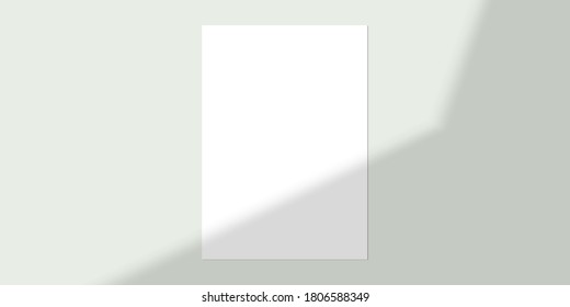 Vector mock up of white blank vertical paper. Shadow overlay effect. Transparent soft light and shadows from window.  Mockup of transparent window shadow and natural lightning. 10 eps mesh.