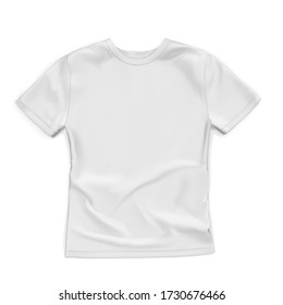 Vector mock up white simple t-shirt lying on the surface in a top view. Clothes template for print design. 3d realistic vector illustration isolated on white background.