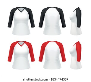 Vector mockup of 3/4 sleeve raglan tee shirt with V-neck.