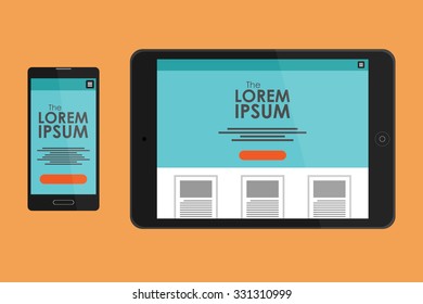 Vector mock-up. Adaptive website on the tablet and smartphone.