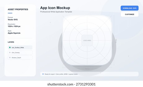 Una maqueta de Vector para un ícono App en blanco. Cuenta con un diseño de cuadrícula donde se puede colocar un logotipo para el desarrollo de aplicaciones.