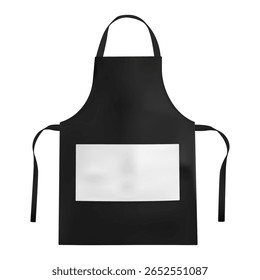 Vector mockup of a black apron with a blank rectangular pocket, isolated on white background. Ideal for showcasing kitchen apparel design, barista or chef uniforms, branding templates