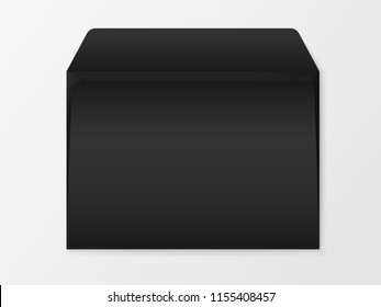 Vector mockup of black c6 paper empty envelope isolated on white background. Dark horizontal postage open cover template. 3d illustration for your corporate identity design