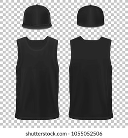 Vector Mock-up Black Set Clothes sleeveless shirt. Cap. Man Woman. Hip Hop-03