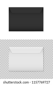 Vector mockup of Black and white c6 paper envelope isolated on white background. Horizontal postage closed cover template. 3d illustration for your corporate identity design