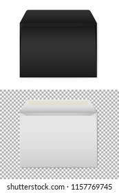 Vector mockup of black and white c6 paper empty envelope isolated on white background. Horizontal postage open cover template. 3d illustration for your corporate identity design