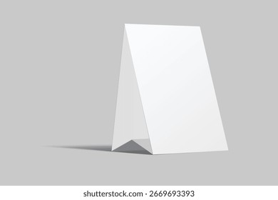 Vector mockup of a blank tent card vertical a4 format, standing isolated. Perfect template for menu design, restaurant, cafe, event signage, table display, branding, promotion, ads and presentations