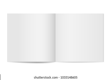 Vector Mockup Of Booklet Cover Isolated. Opened Square Magazine, Brochure Or Notebook Template On White Background. 3d Illustration For Your Design