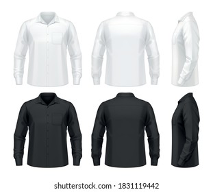 Vector Mockup Of Classic Men's Buttoned Dress Shirt With Pocket.