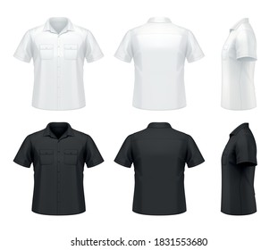 Vector mockup of classic men's buttoned dress shirt with short sleeves and pockets.