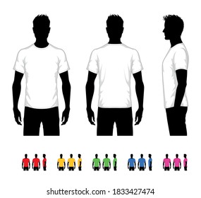 Vector mockup of classic men's t-shirt. Front, rear and side views. Easy color change.