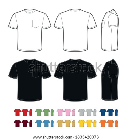 Vector mockup of classic tee shirt with chest pocket.
