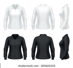 Vector Mockup Of Classic Women's Buttoned Dress Shirt With Pocket.