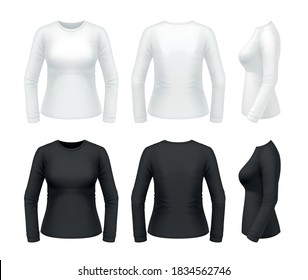 Vector Mockup Of Classic Women's Longsleeve Tee Shirt.