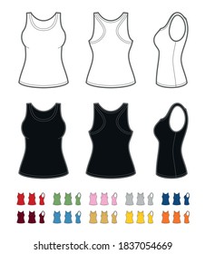 Vector mockup of classic women's singlet. Front, rear and side views. Easy color change.