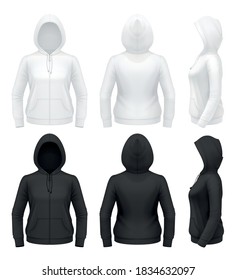 Vector mockup of classic women's zip-up hoodie with pocket.