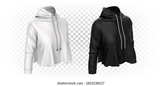 Vektorgrafik hoch. Leere Vorlage für Frauensportpullover für Druckvorführungen. Schwarz-Weiß-Kleidung einzeln.