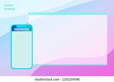 Vector mockup desktop and mobile versions of the browser page for demonstration of applications and sites.