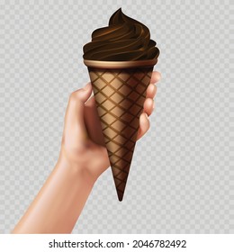 Vector mockup hand with chocolate ice cream cone