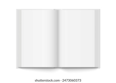 Vector mockup of hardcover book spread isolated. Realistic vertical book, brochure or booklet template opened on white background. 3d illustration.