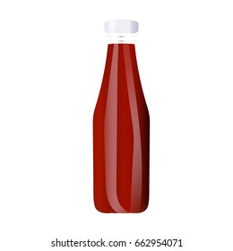 Vector mockup illustration: hot red sauce bottle. Ketchup glass bottle mockup. Tomato sauce template.